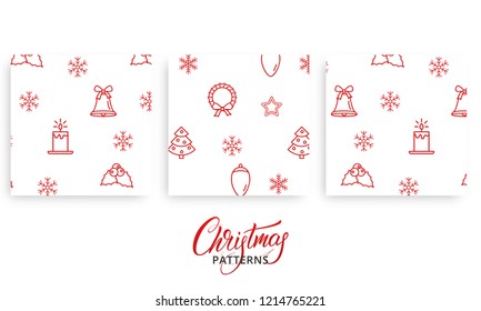 Christmas pattern. Set of Xmas seasonal patterns for presents wrapping paper. Gift wrap design.