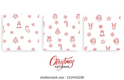 Christmas pattern. Set of Xmas seasonal patterns for presents wrapping paper. Gift wrap design.