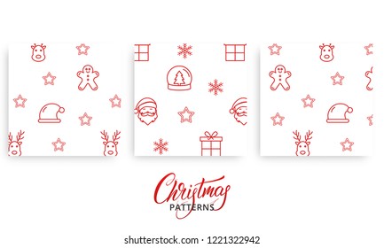 Christmas pattern. Set of Xmas seasonal patterns for presents wrapping paper. Gift wrap design.