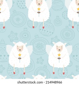 Christmas pattern with sheep, wings and a magic wand