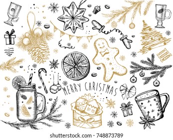  Christmas pattern in sketch style. 