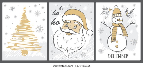 Christmas pattern in sketch style. Hand drawn.