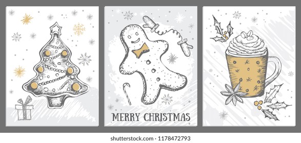Christmas pattern in sketch style. Hand drawn.