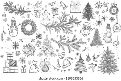 Christmas pattern in sketch style  Hand drawn 