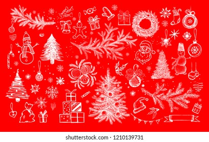 Christmas pattern in sketch style. Hand drawn.