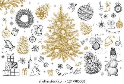 Christmas pattern in sketch style. Hand drawn.