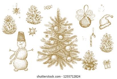 Christmas pattern in sketch style. Hand drawn.