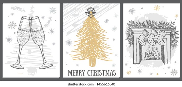 Christmas pattern in sketch style. Hand drawn illustration.