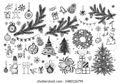 Patrón navideño en estilo boceto. Ilustración dibujada a mano.