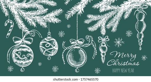 Christmas pattern in sketch style. Hand drawn illustration.
