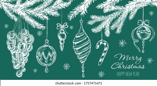 Christmas pattern in sketch style. Hand drawn illustration.