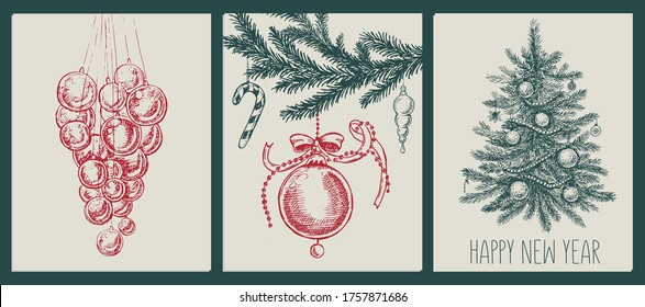 Patrón navideño al estilo de boceto. Ilustración dibujada a mano.