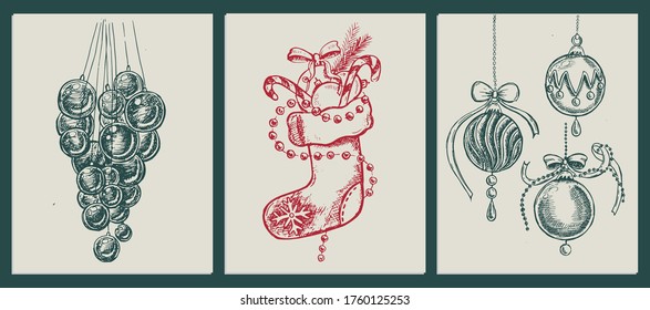Patrón navideño al estilo de boceto. Ilustración dibujada a mano.