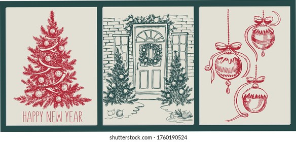 Christmas pattern in sketch style. Hand drawn illustration.