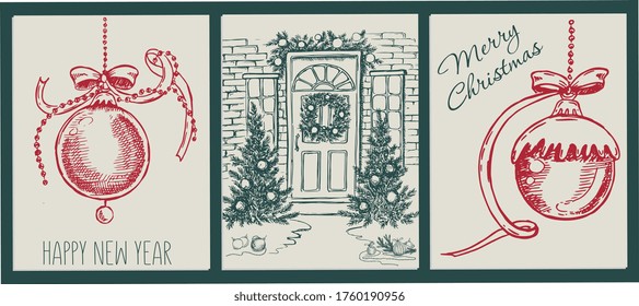 Christmas pattern in sketch style. Hand drawn illustration.