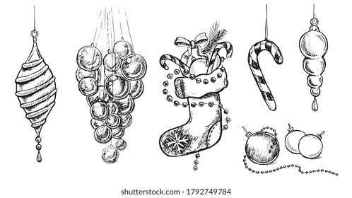 Christmas pattern in sketch style. Hand drawn illustration.	