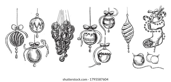 Christmas pattern in sketch style. Hand drawn illustration.	