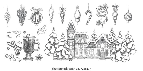 Christmas pattern in sketch style. Hand drawn illustration.	