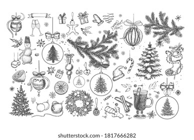 Christmas pattern in sketch style. Hand drawn illustration.	
