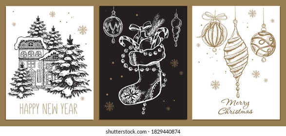 Patrón navideño al estilo de boceto. Ilustración dibujada a mano.	