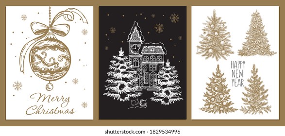Patrón navideño al estilo de boceto. Ilustración dibujada a mano.