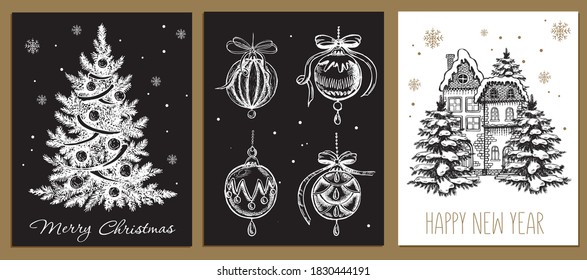 Christmas pattern in sketch style. Hand drawn illustration.