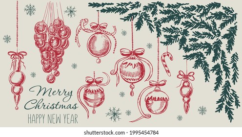 Christmas pattern in sketch style. Hand drawn illustration. Vector.	
