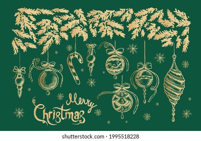 Christmas pattern in sketch style. Hand drawn illustration. Vector.