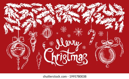 Christmas pattern in sketch style. Hand drawn illustration. Vector.