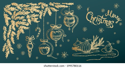 Christmas pattern in sketch style. Hand drawn illustration. Vector.