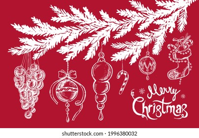 Christmas pattern in sketch style. Hand drawn illustration. Vector.