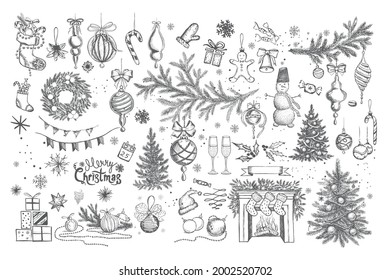 Weihnachtsmuster im Skizzenstil. Handgezeichnete Illustration. Vektorgrafik.	