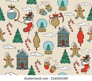 Christmas pattern in sketch style. Hand drawn illustration.	