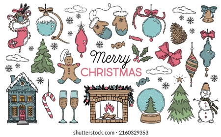 Christmas pattern in sketch style. Hand drawn illustration.