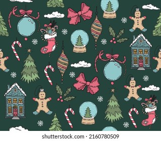 Christmas pattern in sketch style. Hand drawn illustration.
