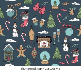 Christmas pattern in sketch style. Hand drawn illustration.
