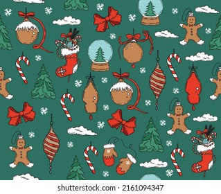 Christmas pattern in sketch style. Hand drawn illustration.	