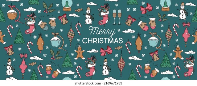 Christmas pattern in sketch style. Hand drawn illustration.