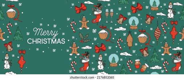 Christmas pattern in sketch style. Hand drawn illustration.	