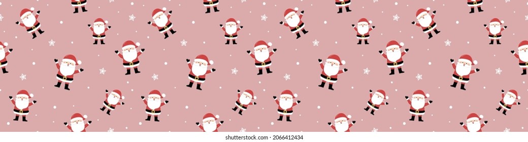 Christmas pattern with smiley Santa Claus. Xmas wrapping paper concept. Banner. Vector