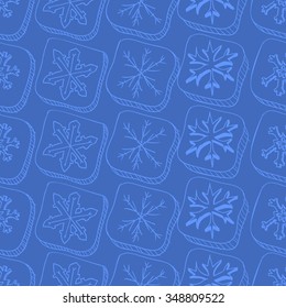 Christmas pattern with snowflake sketch on blue background