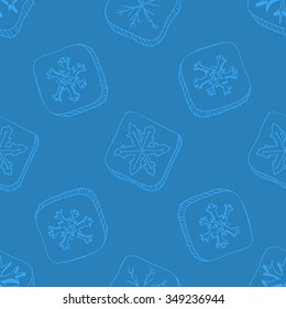 Christmas pattern with snowflake sketch on blue background