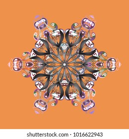 Christmas pattern with snowflakes abstract background. Orange, gray and neutral colors. Holiday design for Christmas and New Year fashion prints. Vector illustration.