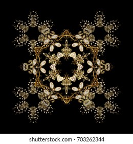 Christmas pattern with snowflakes abstract background. Black snowflakes. Holiday design for Christmas and New Year fashion prints. Vector illustration. Black background.