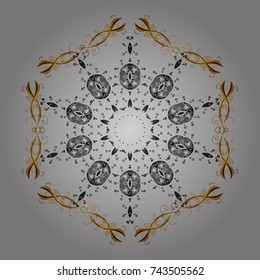 Christmas pattern with snowflakes abstract background. Gray, brown and yellow colors. Holiday design for Christmas and New Year fashion prints. Vector illustration.