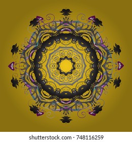 Christmas pattern with snowflakes abstract background. Holiday design for Christmas and New Year fashion prints. Vector illustration. Yellow, gray and violet colors.