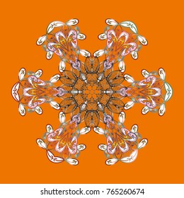 Christmas pattern with snowflakes abstract background. Orange, white and gray snowflakes. Vector illustration. Holiday design for Christmas and New Year fashion prints.