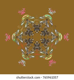 Christmas pattern with snowflakes abstract background. Holiday design for Christmas and New Year fashion prints. Brown, gray and green snowflakes. Vector illustration.