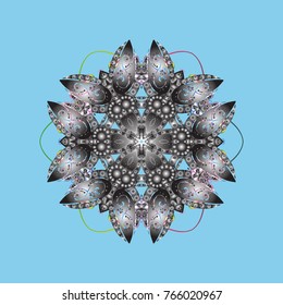 Christmas pattern with snowflakes abstract background. Vector illustration. Blue, gray and neutral colors. Holiday design for Christmas and New Year fashion prints.