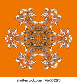 Christmas pattern with snowflakes abstract background. Orange, white and gray snowflakes. Vector illustration. Holiday design for Christmas and New Year fashion prints.